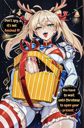 ai_generated big_balls big_penis christmas dirty_talk fate/grand_order fate_(series) futanari gift hug_penis huge_cock neptuwaifu penis saber