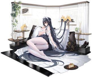 absurdly_long_hair arm_garter ass azur_lane black_footwear black_hair black_skirt breasts brushing_another's_hair brushing_hair cake cake_slice camera cg cup feet female food frilled_pillow frills full_body high_heels holding indomitable_(azur_lane) indomitable_(ms._motivationless_maid)_(azur_lane) indoors large_breasts long_hair looking_at_viewer lying maid maid_headdress manjuu_(azur_lane) miniskirt no_shoes official_alternate_costume official_art on_side pantyhose pillow plant plate pleated_skirt potted_plant shoes skirt solo teacup teapot thighs tray underboob underwear unworn_shoes very_long_hair white_pantyhose