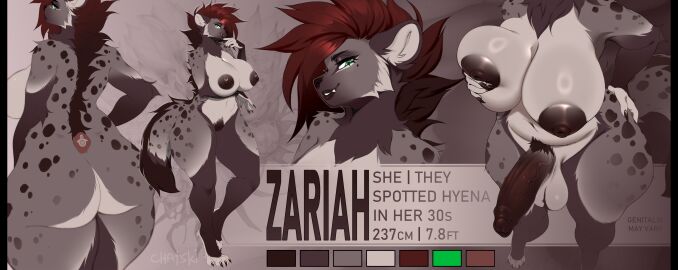 abstract_background absurd_res anthro areola ass balls big_balls big_breasts big_butt big_penis black_areola black_nipples black_penis breasts chatski female front_view full-length_portrait genitals grey_background hair herm hi_res huge_balls huge_breasts huge_butt huge_cock huge_hips huge_thighs hyena intersex long_penis mammal model_sheet nipples penis portrait pubes rear_view red_hair short_hair simple_background smile solo spotted_hyena thick_thighs vein veiny_penis wide_hips