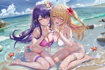 2girls ai_generated best_friends cyan_de_(artist) hoshino_ai hoshino_ruby lesbian_couple oshi_no_ko yuri