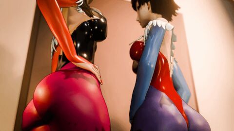 2girls 3d 3d_animation accurate_art_style amateurthrowaway animated animation ann_takamaki ass ass_focus ass_slap assertive_female atlus big_ass big_breasts blender blonde-haired_female blonde_hair bouncing_ass braid breasts brown-haired_female brown_hair clothing collaborative cosplay crown_braid darkstalkers dress female female_only from_behind halloween halloween_costume hi_res highres implied_lesbian implied_yuri large_ass large_breasts lesbian light-skinned_female light_skin lilith_aensland_(cosplay) macstarva makoto_niijima medium_breasts megami_tensei moaning morrigan_aensland_(cosplay) multiple_females multiple_girls nail_polish official_style panties persona persona_5 red-eyed_female red_nails seductive sega short_hair slapping_ass slapping_butt smacking_ass spanked spanking teenage_female teenager twintails