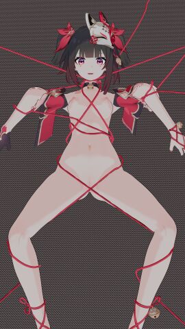 big_breasts black_choker breasts breasts_apart brown_hair choker female furkahakai long_hair looking_at_viewer mask mask_on_head nipples nude nude_female open_mouth pink_eyes pussy raped_female red_eyes sleeveless sleeveless_dress solo_focus sparkle_(honkai:_star_rail) spread_legs straight tongue twintails very_long_hair