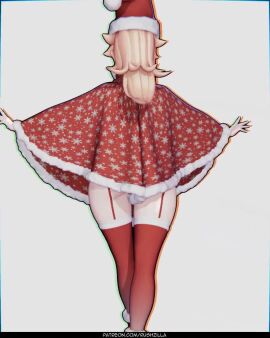 animated ass blonde_female blonde_hair breasts christmas cowl female hair hat hips lips mario_(series) nintendo princess_rosalina rosaline rushzilla stockings tagme thighs video