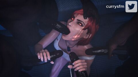 1girls 3d 4boys alternate_version_available blowbang blowjob blowjob_face commander_shepard currysfm dark-skinned_male dark_skin fellatio female femshep glowing_eyes handjob interracial light-skinned_female light_skin male mass_effect multiple_boys multiple_males oral oral_sex penis red_hair renegade_shepard sucking sucking_penis
