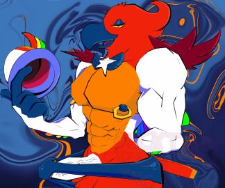 6:5 abs abstract_background anthro aroused aroused_smile avian big_muscles bird clothing demon ducktape_lizard_inc european_mythology genitals greek_mythology hands_behind_back kings_of_hell large_pecs lgbt_pride looking_at_viewer looking_seductive magician magician_hat male male_only muscles muscular muscular_male mythological_avian mythological_bird mythological_creature mythological_firebird mythology nipple_piercing nipple_ring nipples penis phenex_(kings_of_hell) phoenix piercing pride_colors rainbow_pride_colors ring_piercing solo speedo swimwear thick_thighs vein veiny_penis
