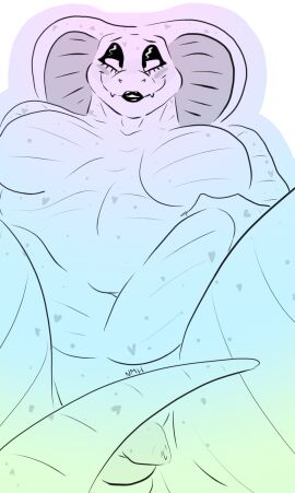 anthro belly eyelashes eyeshadow foreskin genitals hi_res lipstick makeup male male_only marley_(wandwess) nomoneyhere nude nude_male overweight peeking_penis penis reptile scales scalie snake snake_hood solo uncircumcised