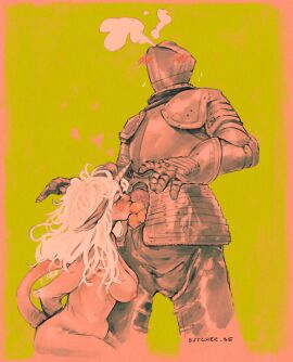 1boy 1girls blowjob fantasy female knight male oral straight unicorn