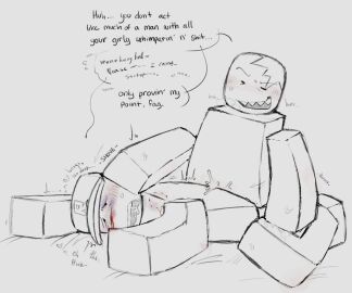 2boys anal anal_sex bite_mark blocky_body blush cum dialogue english_text gay humiliation killbatos male moaning oc original_character penetration questionable_consent roblox robloxian sex sketch tagme tagme_(artist) text