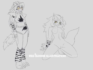 1girls animatronic anthro armwear breasts canine different_artstyle ear_piercing ears female five_nights_at_freddy's five_nights_at_freddy's:_security_breach fnaf furry legwarmers legwear looking_at_viewer medium_breasts naked naked_female nipples nude nude_female on_knees pussy red_bunnie_illustration robot roxanne_wolf_(fnaf) shoulder_pads sketch smile solo spiked_bracelet spiked_collar standing tail wolf wolf_girl yellow_eyes