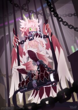 absurd_res anal anal_sex animal_humanoid ankle_cuffs anthro astat1ne avian avian_humanoid balls bodily_fluids bondage bound catheter_in_urethra chained chains chastity_cage chastity_device claws collar crouching cuff_(restraint) cum cum_circulation cum_enema cum_from_mouth cum_from_penis cum_in_mouth cum_in_self cum_inside cum_tank cum_tube dated depth_of_field detailed_background digital_media_(artwork) dildo drinking drinking_cum ear_piercing ear_tag electricity_symbol electrostimulation european_mythology fangs feather_hair feathers forced_drinking full-length_portrait gag genital_fluids genitals greek_mythology green_eyes hair harpy harpy_humanoid hi_res humanoid humanoid_pointy_ears lock_symbol looking_at_viewer male meter multicolored_body multicolored_feathers mythological_avian mythological_creature mythology nipple_piercing nipple_ring nipples nude penetration penis piercing pink_body pink_feathers pipelining portrait prison_bars prisoner pseudo_hair restraints ring_piercing scuted_legs scutes sex_toy signature slim_male solo swing symbol tail tail_feathers tears teeth toe_claws two-tone_body two-tone_feathers urethral watermark white_body white_eyelashes white_feathers white_hair winged_arms wings