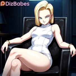 1girls ai_generated android_18 animated anime anime_girl aqua_eyes basic_instinct blonde_hair bracelet chair crossed_legs dizbabes dragon_ball dragon_ball_super dragon_ball_z female female_only jewelry looking_at_viewer medium_hair movie_reference no_panties presenting presenting_pussy pussy ring short_dress sitting sleeveless solo_female spread_legs stable_diffusion tagme video