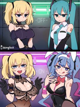 2girls ani_(twitter) ani_(xai) bongfillstudent bongftah breasts bunny_ears bunnysuit female female_focus female_only grok_(x) grok_(xai) hatsune_miku large_breasts light-skinned_female light_skin lingerie looking_at_viewer rabbit_hole_(vocaloid) twintails twitter vocaloid wide_hips