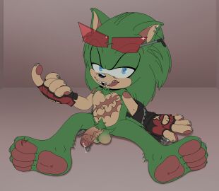 abdominal_scar aliasing anthro archie_comics balls balls_tuft barefoot big_penis black_clothing black_gloves black_handwear black_jacket black_nose black_topwear blue_eyes bodily_fluids body_hair chest_hair chest_scar claws clothed clothing cum digital_media_(artwork) ear_piercing ejaculation erection eulipotyphlan eyewear eyewear_on_head fangs feet foreskin foreskin_piercing fur genital_fluids genital_piercing genitals gesture glistening glistening_eyes gloves green_body green_fur half-closed_eyes half-erect hand_gesture handwear handwear_only hedgehog humanoid_genitalia humanoid_penis jacket licking licking_lips licking_own_lips looking_at_viewer lying male male_focus mammal mostly_nude multicolored_body narrowed_eyes nude open_clothing open_jacket open_mouth open_smile open_topwear partially_clothed partially_retracted_foreskin pawpads paws penis penis_piercing piercing plantigrade precum pubes quills_(anatomy) raised_hand red_background red_clothing red_eyewear red_gloves red_handwear red_sunglasses retracted_foreskin scar scourge_the_hedgehog seductive sega shaved_balls short_tail simple_background sitting smile solo sonic_(series) sonic_the_hedgehog_(archie) sonic_the_hedgehog_(comics) sonic_the_hedgehog_(series) spread_legs spreading sunglasses sunglasses_on_head tail tan_body tan_fur teeth tongue tongue_piercing topwear tuft two-tone_body uncircumcised vein veiny_penis x_scar xx_hahamonsterpp_xx