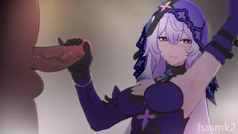 1boy 1girls animated armpits black_gloves black_swan_(honkai:_star_rail) blush breasts chubby_male clothed_female_nude_male dark-skinned_male dark_skin dress elbow_gloves erection fat_male female hair_between_eyes handjob hasmk2 honkai:_star_rail honkai_(series) hood large_breasts long_hair longer_than_30_seconds lowres male mp4 no_cum one_arm_up penis purple_dress purple_hair sigh smile sound straight tagme training turtleneck video yellow_eyes
