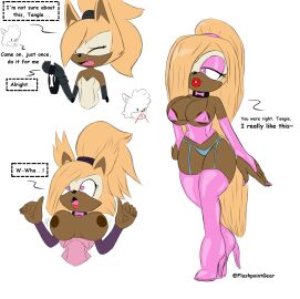 2020s 2024 5_fingers alternative_fashion anthro areola areola_slip armwear big_breasts bimbo bimbo_lip bimbofication bimbofied black_clothing black_gloves black_handwear blonde_hair bodily_fluids boots breast_expansion breast_growth breast_growth_(enlargement) breasts bridal_gauntlets brown_body brown_fur brown_nipples canid canine canis clothed clothing collar colored_nails corset dialogue droopy_eyes duo english_text expansion eyeshadow female fingernails fingers flashpoint_gear_(artist) flashpointgear flat_chested footwear fur ganguro garter_straps gloves gyaru gyaru_hair hair_over_eye half-closed_eyes handwear heart_eyes heart_symbol hi_res high_heeled_boots high_heels idw_publishing j-fashion latex latex_armwear latex_boots latex_bridal_gauntlets latex_clothing latex_footwear latex_legwear latex_thigh_boot legwear lemur lingerie lipstick long_hair makeup mammal nails narrowed_eyes nipples nosebleed one_eye_obstructed outline_nipples panties pink_armwear pink_bikini_top pink_bridal_gauntlets pink_clothing pink_corset pink_eyes pink_eyeshadow pink_fingernails pink_latex pink_nails png ponytail primate red_lipstick simple_background sketch skimpy solo_focus sonic_(series) sonic_the_hedgehog_(comics) sonic_the_hedgehog_(idw) sonic_the_hedgehog_(series) strepsirrhine tangle_the_lemur text thigh thigh_highs topwear transformation underwear whisper_the_wolf wolf
