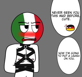 bondage bondage_harness collar countryhumans gay germany_(countryhumans) glasses italy_(countryhumans) male tsundere