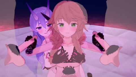 2girls 3boys 3d 3d_animation akira_brave777 animated balls boobjob bouncing_breasts bra braid braided_hair breast_grab breasts brown_hair double_handjob female female_focus fivesome fondling fondling_breast gloves grabbing_breasts green_eyes groping groping_breasts handjob handjob_while_paizuri handjob_with_gloves hood horn horns light-skinned_female light-skinned_male light_skin lingerie male mmmff_fivesome moaning mole mole_under_mouth nijisanji oni oni_female oni_horns paizuri panties penis penis_between_breasts pointy_ears purple_eyes purple_hair rindou_mikoto sound tagme underwear video virtual_youtuber vtuber warabeda_meiji warabeda_meijii