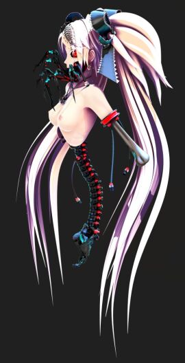 calne_ca deino_(artist) disembodied_torso female looking_at_viewer maeda_koutarou mandibles nipples red_eyes robot_girl robot_humanoid tagme twintails twintails_(hairstyle) vocaloid white_hair