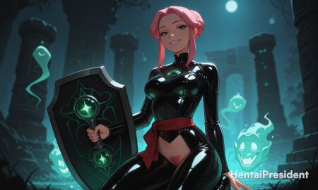 ai_generated breasts female female_only female_pubic_hair graveyard grin hentaipresident holding holding_object large_breasts latex latex_clothing latex_suit looking_at_viewer medium_breasts night night_sky outdoors pink_hair pubic_hair sitting smile smiley_face solo solo_female teeth thighs