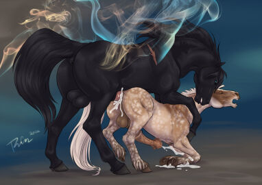 2024 anal anal_sex animal_genitalia animal_penis anus ass balls black_balls black_body black_hair black_mane black_tail blue_eyes bodily_fluids closed_eyes cum cum_in_ass cum_inside cum_on_ground dappled_fur digital_media_(artwork) duo ejaculation equid equine equine_anus equine_genitalia equine_penis feathering feral feral_on_feral feral_penetrated feral_penetrating feral_penetrating_feral flared_penis from_behind_position fur genital_fluids genitals hair hi_res hooves horse kneeling looking_down looking_pleasured male male/male male_penetrated male_penetrating male_penetrating_male mammal mane mounting open_mouth penetration penis raised_leg raised_tail rufciu scar sex signature simple_background size_difference skugga_(skuggamul) tail tan_hair tan_mane tan_tail teeth