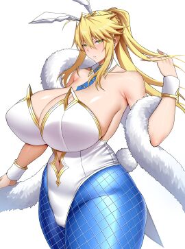 1girls arind_yudha artoria_pendragon artoria_pendragon_(fate) artoria_pendragon_(swimsuit_ruler) big_breasts blonde_hair blush breasts bunny_ears bunnysuit cleavage collarbone fate/grand_order fate_(series) female female_only huge_breasts large_breasts light-skinned_female solo