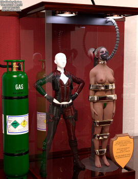 1girls 3d batman_(series) bound bound_arms bound_legs completely_naked completely_nude dc dc_comics female female_only full_body harley_quinn harley_quinn_(injustice) injustice_2 mannequin nude nude_female solo supervillainess thejpeger trophy_case unconscious unconscious_female villainess