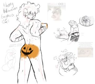 1boy 1cuntboy 1girls 2d athletic athletic_male back_view bandage bent_over blush clothed_female_nude_male cuntboy dominant female goth_girl halloween_2024 heart intersex kissing long_hair looking_at_viewer lovers makeup male original original_characters paint pumpkin_butt roblox scars sketch strap-on strap-on_sex strapon submissive_male suprised text thighhighs tussletux