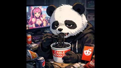 1boy 2d 2d_(artwork) ai_generated big_breasts computer cup_noodles eating egirl female food furry gaming_pc music music_video neet not_porn panda pepsi questionable reddit self_upload tagme video vtuber