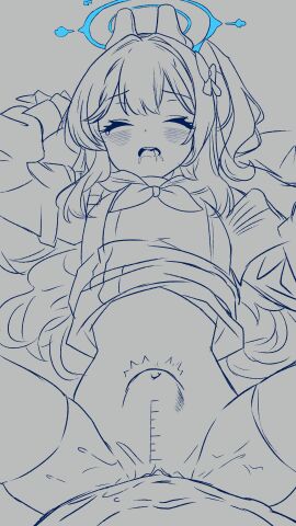 1boy amiamzk827 aroused blue_archive blue_halo blush bottomless bow breasts closed_eyes clothes_lift dot_nose double-parted_bangs drooling female grey_background hairbow halo headset highres long_hair long_sleeves male missionary miyako_(blue_archive) navel neckerchief penis penis_measuring pov pussy pussy_juice sex shirt_lift small_breasts spread_legs stomach_bulge straight tearing_up thighhighs vaginal_penetration