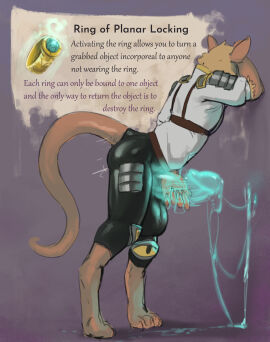 anthro balls big_balls bodily_fluids chastity_device clothed clothing genital_fluids genitals hi_res incorporeal leaking_precum magic_item magic_penis male mammal mouse murid murine nib-roc penis precum rodent savin_(nib-roc) solo