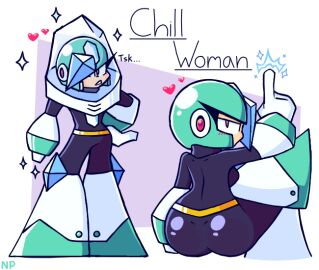 1girls android android_girl ass ass_focus big_ass big_butt big_eyelashes butt_focus chill_man crossed_legs eyelashes female genderswap genderswap_(mtf) heart hearts_around_head ice looking_at_viewer looking_back_at_viewer mega_man mega_man_(classic) mega_man_(series) mega_man_10 nocklepie pointing posing reference_sheet robot robot_girl robot_master rule_63 sitting solo solo_female sparkles stuck_in_ice