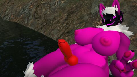 3d accessory animal_genitalia animal_penis anthro belly breasts furry futanari genitals hi_res intersex jewelry mamagen penis penis_accessory penis_jewelry slightly_chubby solo unknown_artist