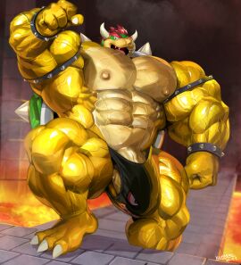 bodybuilder bowser bulge huge_bulge kurogonart male male_only muscles muscular muscular_arms muscular_male muscular_thighs penis super_mario_bros.