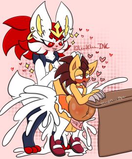 anthro belly big_belly blush bodily_fluids bottomwear brown_hair cinderace clothing cum cum_inside duo ear_piercing ejaculation genital_fluids genitals hi_res lewdchuu_(artist) mach_(marxscarlet) male male/male mammal nintendo orange_body pangolin penis piercing pokemon pokemon_(species) pokémon_(species) red_eyes red_hair skirt tongue tongue_out white_body