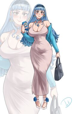 big_breasts blue_hair breasts cleavage deliciousbra deliciousbrain dress female female_only fire_emblem fire_emblem:_three_houses high_heels jewelry looking_at_viewer marianne_von_edmund nintendo painted_nails solo tight_clothing wide_hips