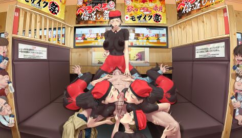 1boy 4girls abdomen ass balls balls_sucking big_ass big_breasts body_paint body_writing bodypaint breasts chichimaro completely_nude completely_nude_female cum cuming dick false_clothes female_on_top full_body hat hat_only hi_res high_quality high_resolution highres huge_ass huge_breasts licking licking_penis licking_pussy navel nipples nude nude_female painted_clothes penis public public_exposure public_humiliation public_nudity public_sex pussy pussy_juice sitting sitting_on_face sushi sweating sweaty sweaty_body thick_ass thick_thighs thighhighs thighs