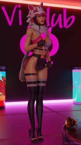artist_name fortnite fox_ears fox_zapping hd high_heels looking_at_viewer skimpy_outfit standing vi_(fortnite)