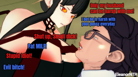 1boy 1girls 3d 3d_render 3dcg big_breasts breasts eleanor_ntr english_text fat_male female hungry male netorare nipples ntr spy_x_family text thorn_princess ugly_bastard yor_briar yor_forger