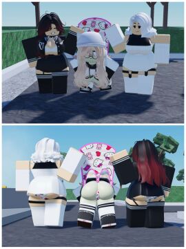 3d 3girls artist_request ass breasts clothed female humiliation outside panties roblox robloxian source_request tagme wedgie