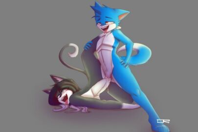 blue_hair blue_skin cum furry open_mouth sex tail tongue zoophilia