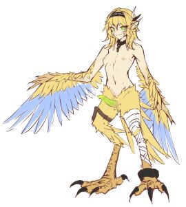 1futa accessories_only accessory animal_genitalia animal_penis areolae avian avian_feet avian_humanoid avian_legs bandage bandaged_leg bandages bird_feet bird_girl bird_legs blonde_hair blue_feathers bottomless braid breasts broad_shoulders chain_leash choker choker_chain clawed_feet claws color digital_drawing_(artwork) digital_media_(artwork) dokibird dokibird_(1st_costume) elf_ears erection eyebrows eyebrows_visible_through_hair eyelashes eyelashes_visible_through_hair feathers female flat_belly flat_chest flesh_fang futa_only futa_sans_balls futanari green_eyes green_penis grin hair_ornament hairband harpy humanoid indie_virtual_youtuber intersex joints light-skinned_futa light_skin looking_at_viewer markings medium_penis monster_girl nipples nude penis ricegnat sharp_claws sharp_fingernails sharp_nails shoulder_length_hair single_braid slave small_breasts smile smug smug_face smug_grin solo standing thin thin_waist topless twitter_link virtual_youtuber white_background winged_arms winged_humanoid wings yellow_feathers yellow_fur yellow_hair