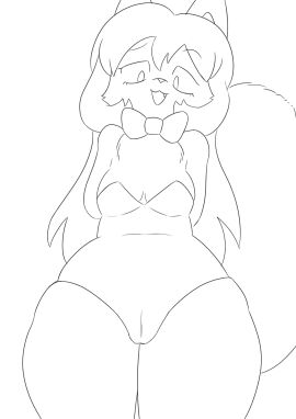 1girls anthro averi_(fiddleafox) bowtie breasts bunnysuit cameltoe canid canine eyebrows_raised female female_anthro fox fur furry hair hands_behind_back killerfoxkin looking_at_viewer looking_down mammal monochrome pointy_ears pussy sketch small_breasts solo tail