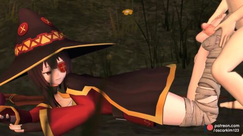 3d animated bad_anatomy balls erection feet female foot_fetish foot_focus footjob forest kono_subarashii_sekai_ni_shukufuku_wo! male megumin mp4 oscarkim123 passive_footjob penis pov pubic_hair soles sound testicles toes video