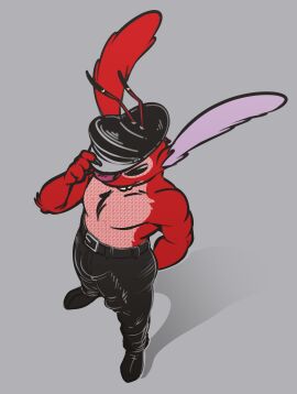 2024 alien antennae_(anatomy) anthro anthrofied arm_tuft belt biped black_bottomwear black_clothing black_eyes black_hat black_headwear black_jeans black_pants bottomwear bulge chest_tuft claws clothed clothing denim denim_bottomwear denim_clothing detailed_bulge digital_drawing_(artwork) digital_media_(artwork) disney elbow_tuft experiment_(lilo_and_stitch) fatzoimp finger_claws footwear fur genital_outline grey_background hand_behind_back hat headgear headwear hi_res high-angle_view jeans leroy_(lilo_and_stitch) lilo_and_stitch long_ears looking_at_viewer male male_only multicolored_antennae pants penis penis_outline red_body red_fur shoes simple_background smile smirk solo teeth_showing topless topless_anthro topless_male tuft