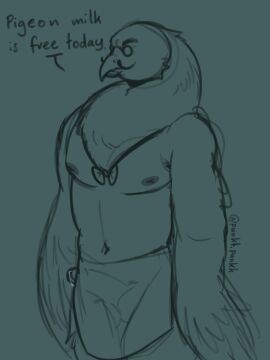 3:4 absurd_res animal_crossing anthro avian avian_feet beak big_chest bird bow_tie brewster_(animal_crossing) columbid eyewear facial_hair feathers genitals glasses hi_res humanoid_genitalia humanoid_penis male male_only minimal_clothing moustache nintendo peeking_penis penis pigeon punkt.punkk solo winged_arms wings