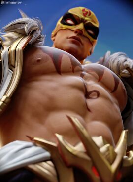 3d 3d_model big_chest chest chest_tattoo focus_on_chest iron_fist iron_fist_(immortal_weapon_of_agamotto) iron_fist_(marvel) iron_fist_(marvel_rivals) lin_lie male male_only marvel marvel_comics marvel_rivals mask nipples no_visible_genitalia shirtless staramalor tattoos yaoi