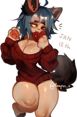 breasts cleavage female furry_female heart hime_(reapus_x) oc original reapus_x sfw sweater tagme