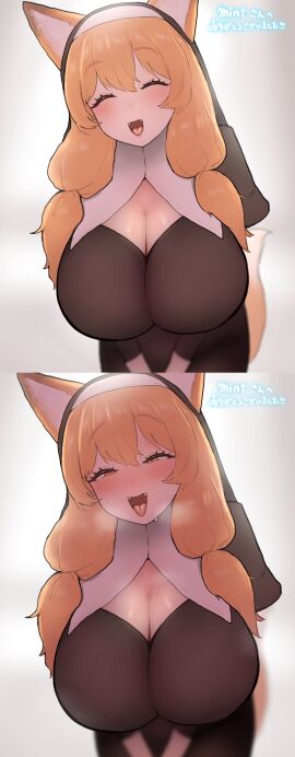 big_breasts breasts female furry_female heavy_breathing horny_female huge_breasts nun stefvanian sweat tagme