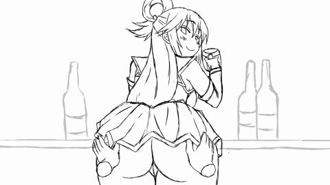 1girls animated anus aqua_(konosuba) ass disembodied_hand female female_only kono_subarashii_sekai_ni_shukufuku_wo! line_art mandio_art no_panties pussy sketch smile spread_anus spreading vagina