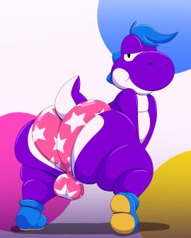 1boy absurd_res aged_up anthro ass bedroom_eyes big_ass big_butt bulge clothing detailed_bulge footwear hair hi_res looking_at_viewer looking_back male male_only mario_(series) narrowed_eyes nintendo panties paper_mario:_the_thousand_year_door purple_body seductive shoes solo super_mario_bros. tepigfan101 the_great_gonzales_jr underwear wrestler yoshi